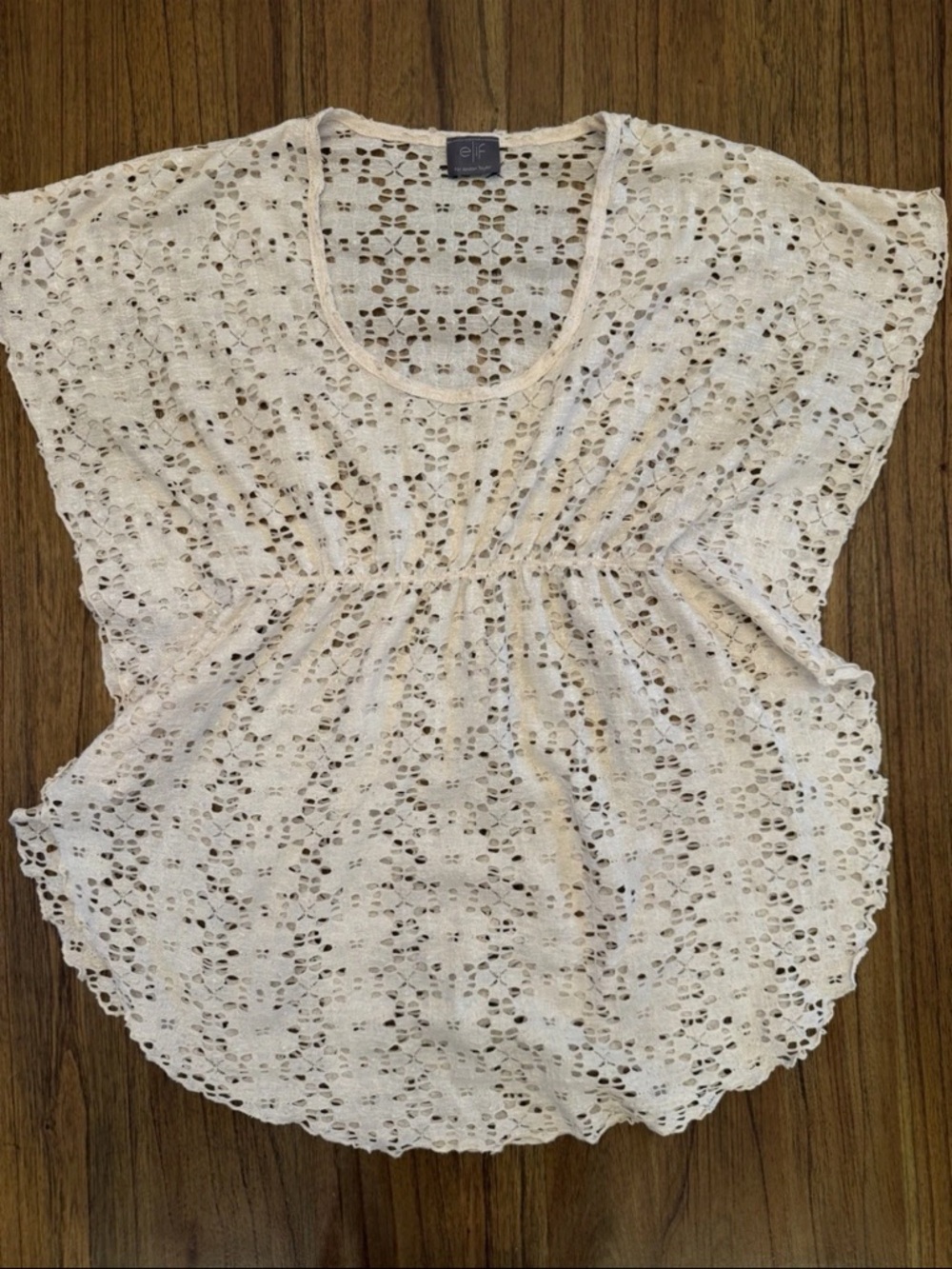 Elif Jordan Taylor Cream Lace Eyelet Tunic Top Boho